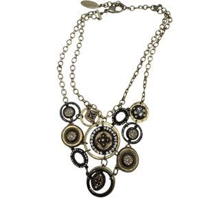 Chico's Statement Necklace Mixed Metal Medallion 16"-21" Adj. Crystal